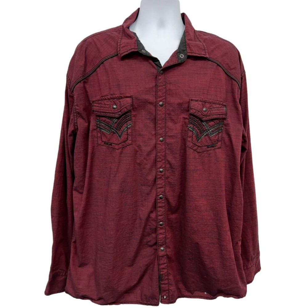 Buckle Black Pearl Snap Shirt Men's 3XL Burgundy Rockabilly Western BKE